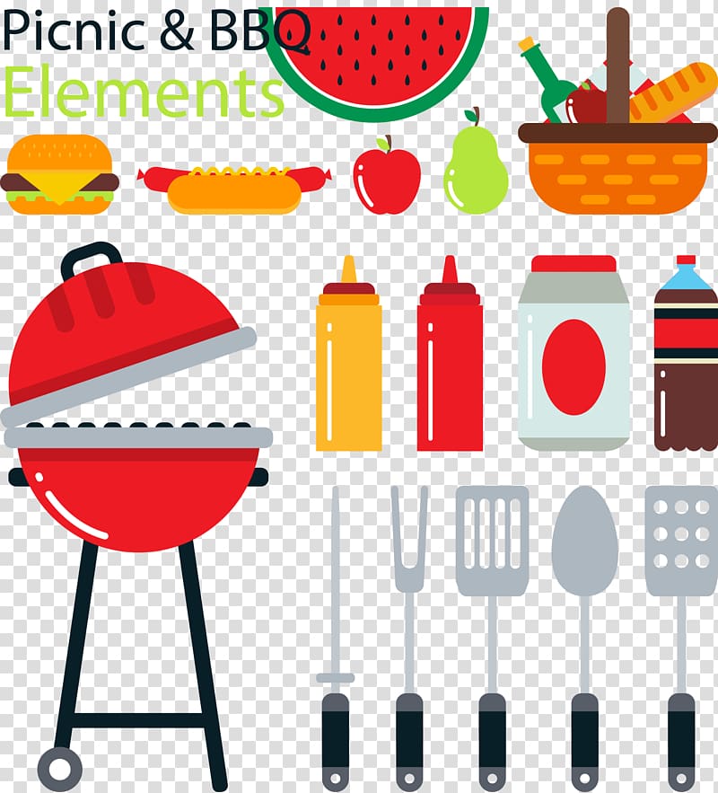 Barbecue Hamburger Barbacoa Picnic, hand-painted barbecue transparent background PNG clipart
