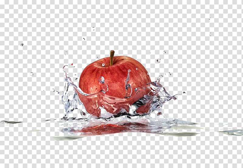 ripe apple on water, Apple splashing water material transparent background PNG clipart