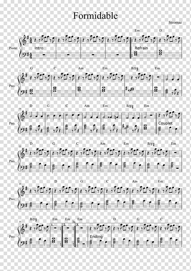 Piano Sheet Music Formidable Song, piano transparent background PNG clipart