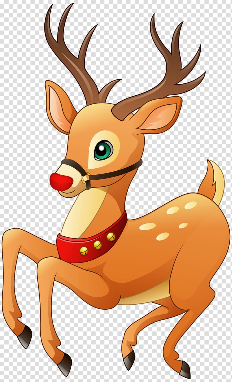 brown deer illustration, Rudolph Reindeer Christmas , Rudolph transparent background PNG clipart