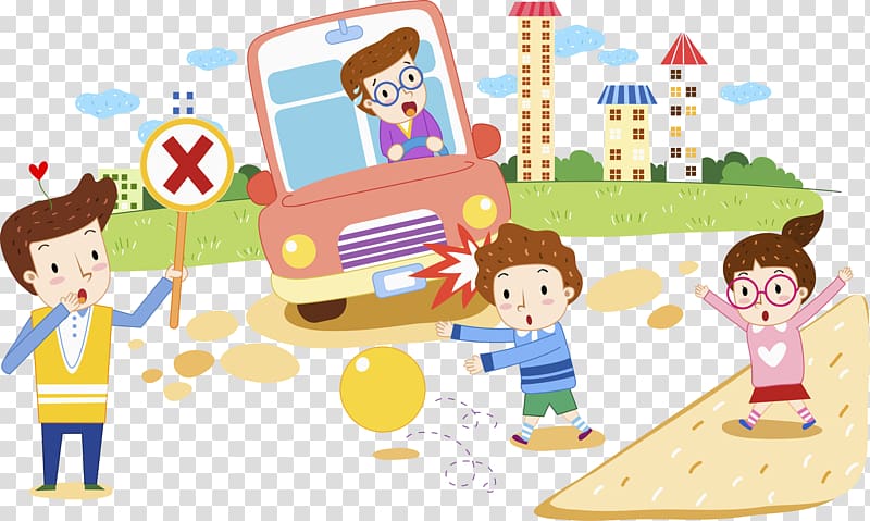Road traffic safety Cartoon Illustration, Children play transparent background PNG clipart