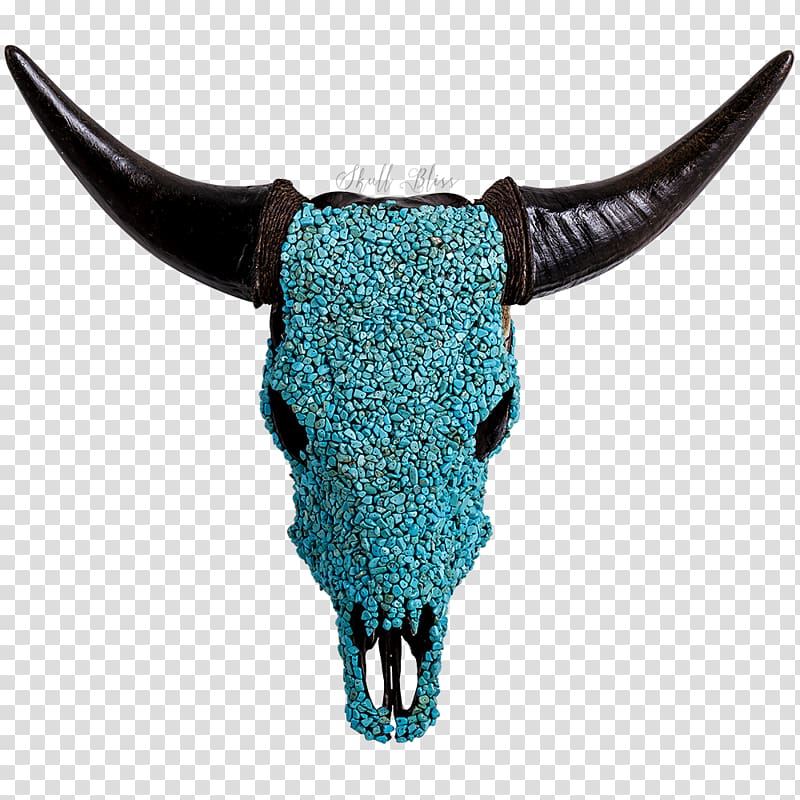 Texas Longhorn Calavera Ox Turquoise, bull transparent background PNG clipart