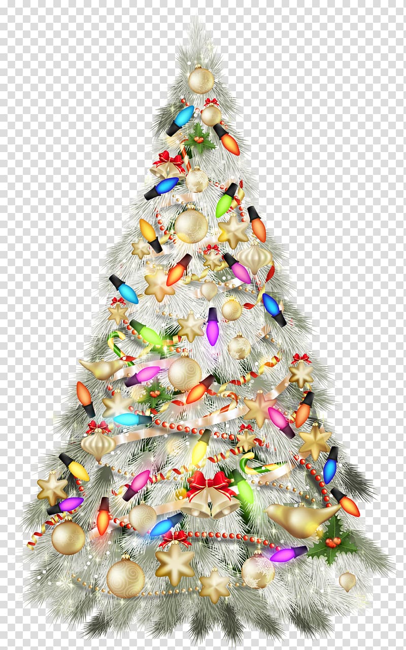 fully-decorated Christmas tree illustration, Christmas tree Christmas Day , Christmas Silver Deco Tree transparent background PNG clipart