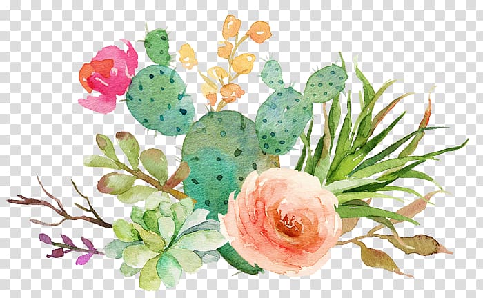 pink rose and green succulents swag illustration, Wedding invitation Paper Succulent plant Watercolor painting Cactaceae, Beautiful flowers Sen Department transparent background PNG clipart