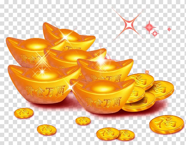 Gold Sycee Icon, Gold exquisite gold coins yuan material transparent background PNG clipart