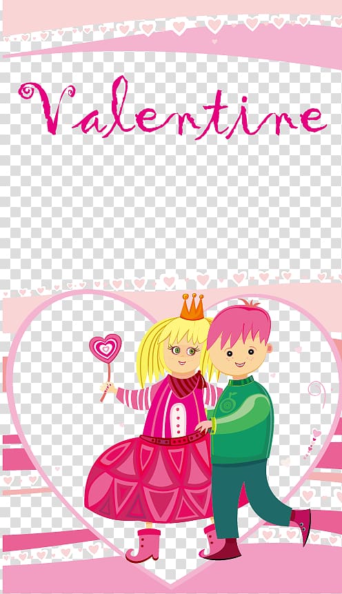 Valentines Day Cartoon, little prince and princess lovers transparent background PNG clipart