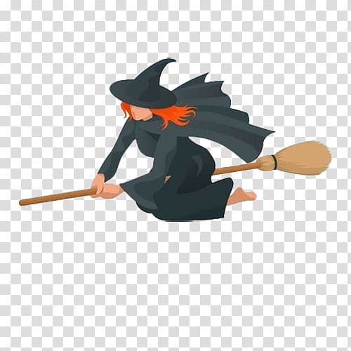 Broom Witchcraft Silhouette Illustration, A cartoon witch riding a magic broom transparent background PNG clipart
