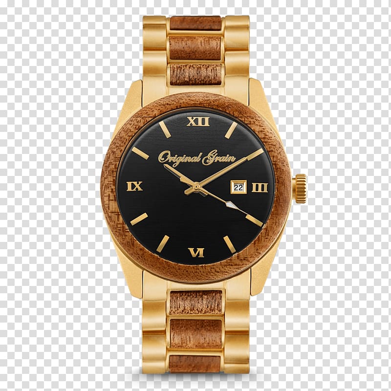 Skeleton watch Mahogany Gold plating Wood, watch transparent background PNG clipart