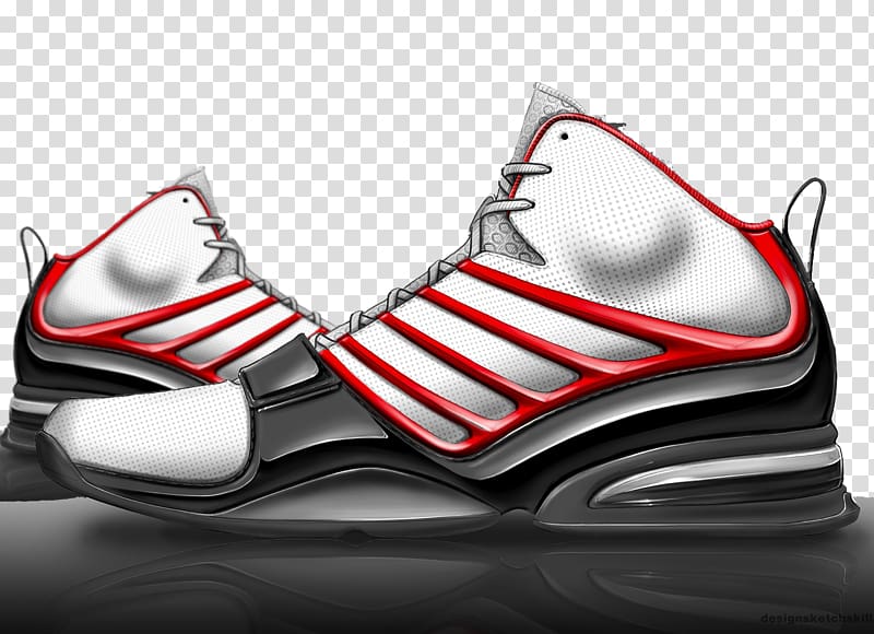 Shoe Rendering Footwear Nike Sneakers, Red striped hand-painted basketball shoes transparent background PNG clipart