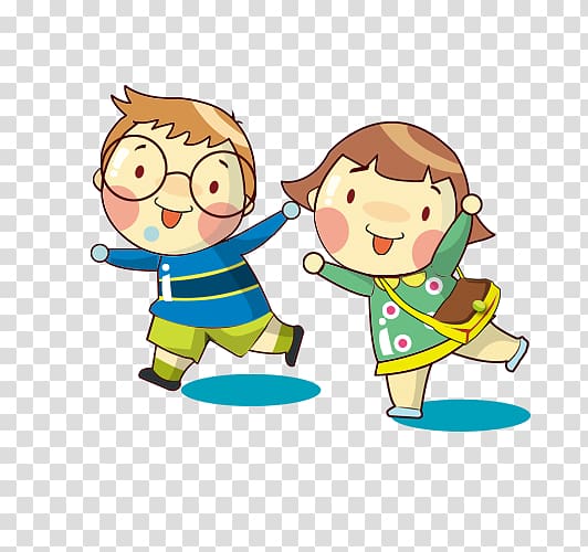 Cartoon , child, illustration of boy and girl walking transparent background PNG clipart