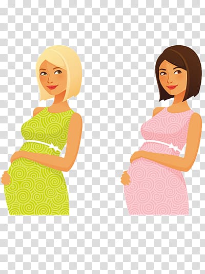 Pregnancy Cartoon Infant Illustration, Two pregnant women with short hair transparent background PNG clipart