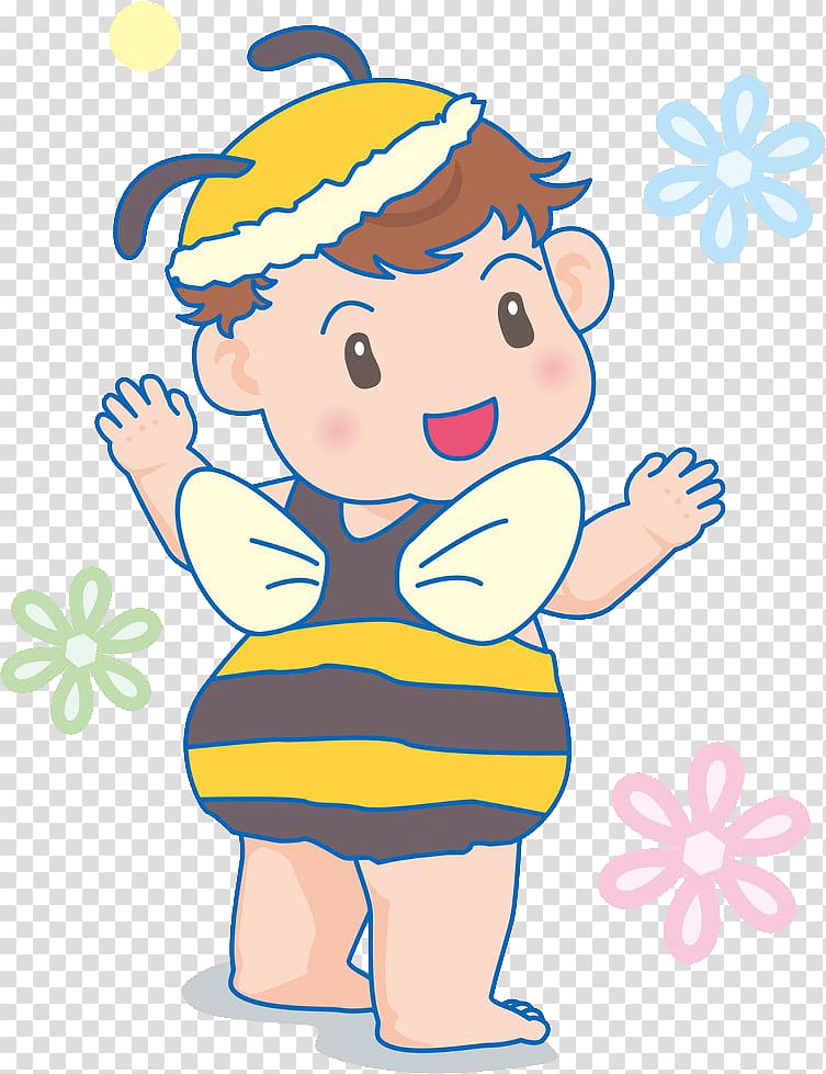 Cartoon Drawing Child Illustration, Hand-drawn cartoon bee children loading transparent background PNG clipart