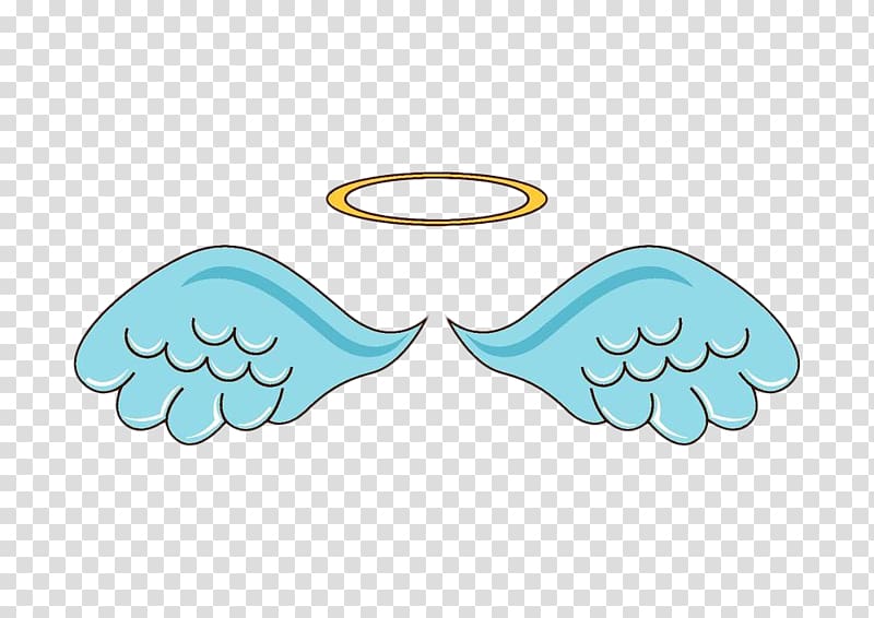 teal wings and brown halo illustration, Doodle Angel Illustration, Hand painted angel ring transparent background PNG clipart