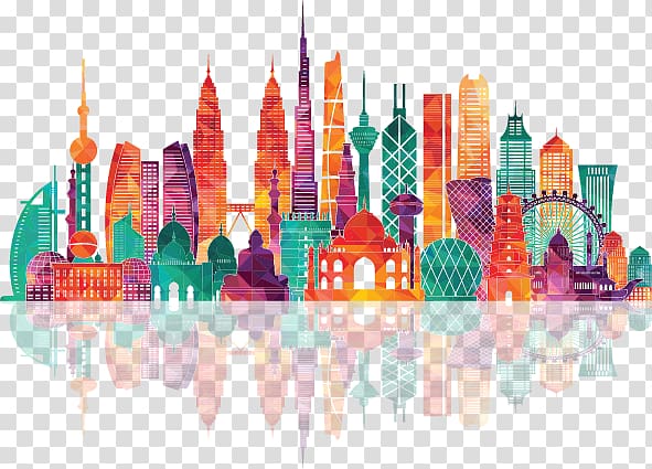 assorted-color city illustration, Asia Euclidean Illustration, Colorful Asian famous landmarks transparent background PNG clipart