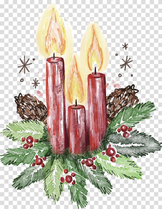 cartoon hand-painted Christmas Candles transparent background PNG clipart