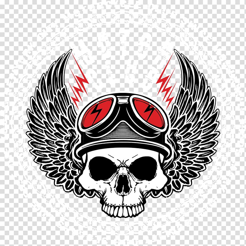 round white and black skull with wings motor club illustration, T-shirt Graphic design , Cartoon skull transparent background PNG clipart