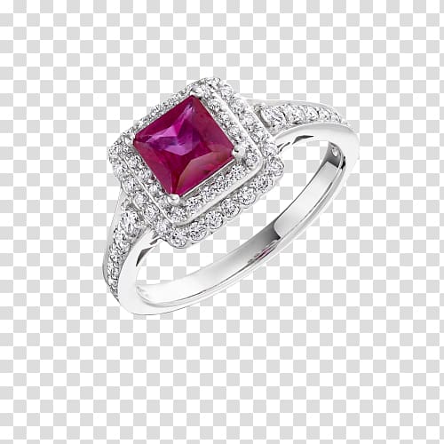 Ruby Engagement ring Diamond Jewellery, Princess Cut transparent background PNG clipart