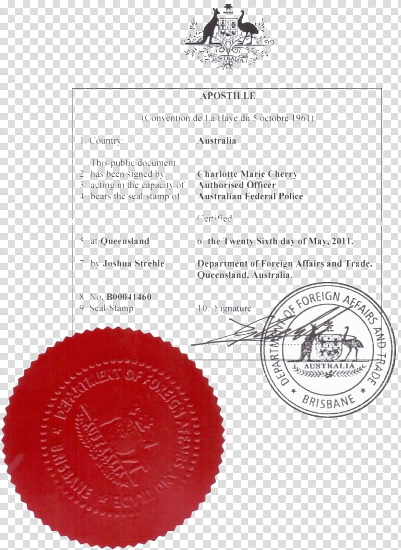 Apostille Convention Seal Australia Birth certificate Seal