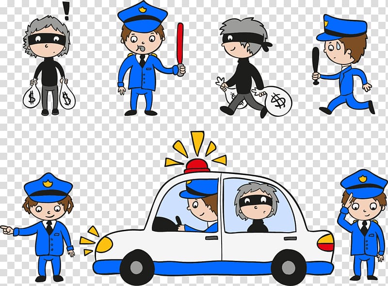 Police car Police officer Drawing , hand-drawn cartoon police and criminals transparent background PNG clipart