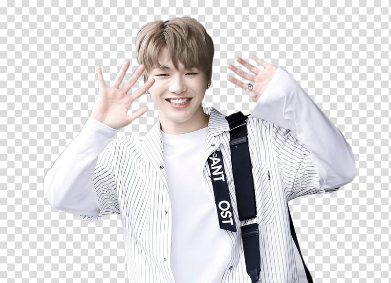 white and gray dress shirt, Wanna One Kang Daniel Waving transparent background PNG clipart
