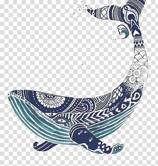 multicolored whale mandala , Blue whale Art Illustration, Whale printing transparent background PNG clipart