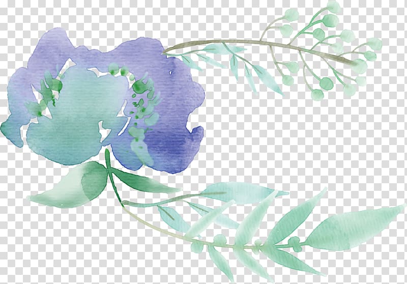 purple flower with leaves illustration, Green Watercolor painting Flower Mentha spicata, Mint green watercolor flowers transparent background PNG clipart