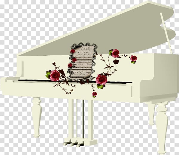 Piano White, White piano and flowers transparent background PNG clipart