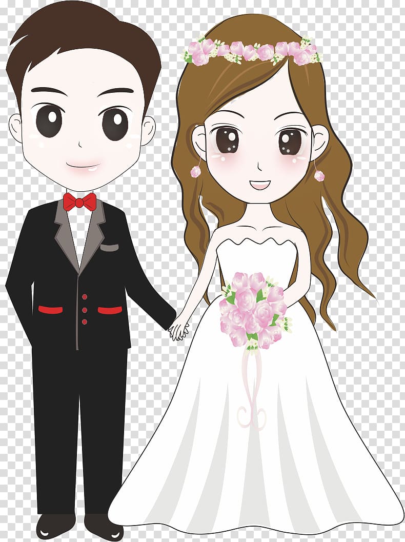 bridge and groom illustration, Bridegroom Wedding Illustration, Cartoon bride and groom transparent background PNG clipart