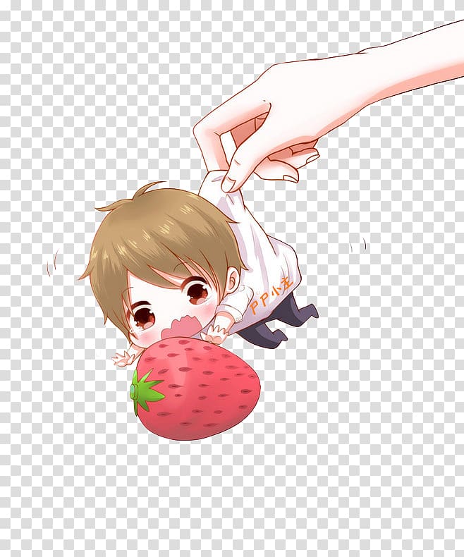 Q-version Boy Aedmaasikas, Q version of the small boy with strawberry transparent background PNG clipart