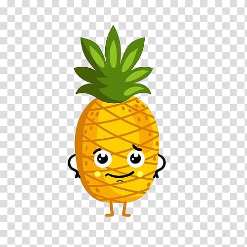 Fruit Cartoon Drawing Illustration, Yellow cartoon pineapple transparent background PNG clipart