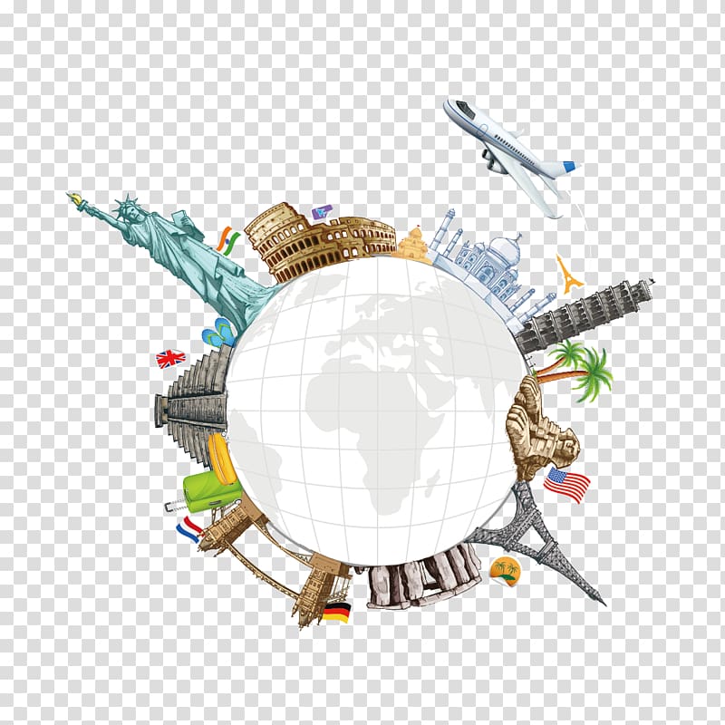earth and landmarks illustration, World Travel , Global Travel transparent background PNG clipart
