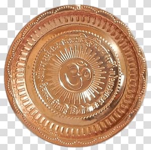 round bronze-colored coin, Om Mantra Copper Plate transparent background PNG clipart