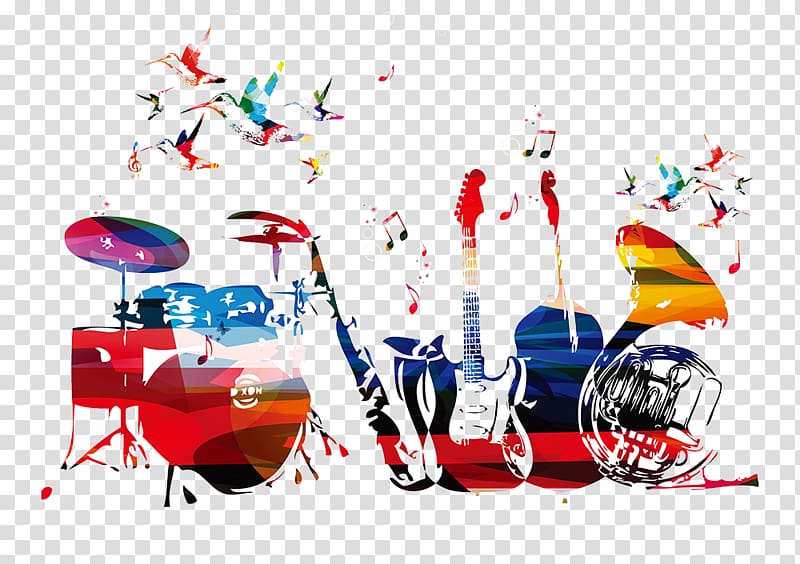 multicolored drum set and guitars illustration, Music dream transparent background PNG clipart