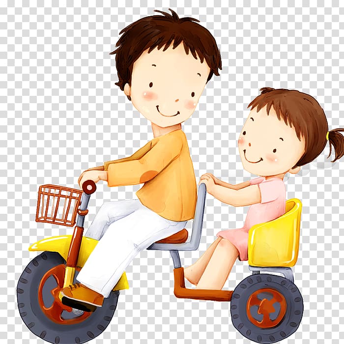 boy and girl riding trike , Brother Birthday Wish Sister Quotation, Cartoon small children riding bicycles manned illustration transparent background PNG clipart