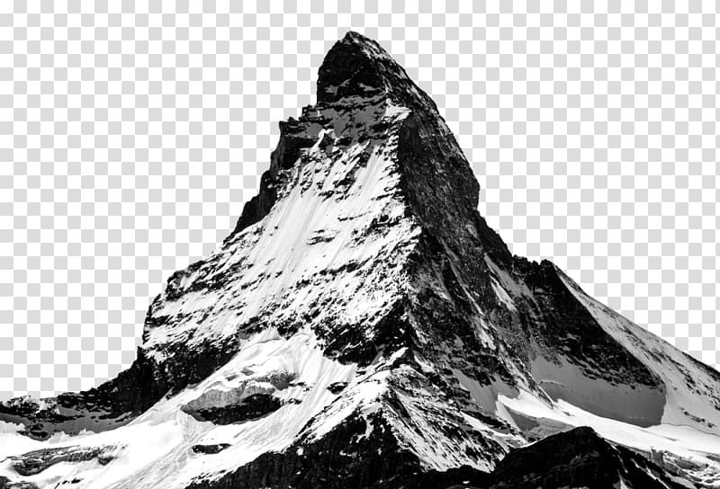 Black and white Mountain, snow mountain transparent background PNG clipart