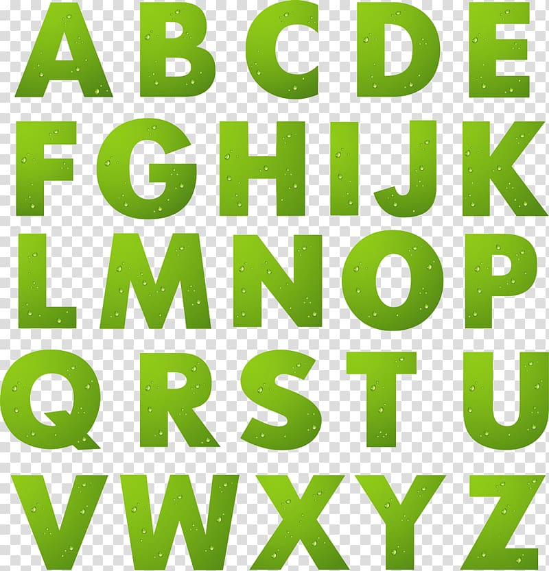 green alphabet with water droplets transparent background PNG clipart