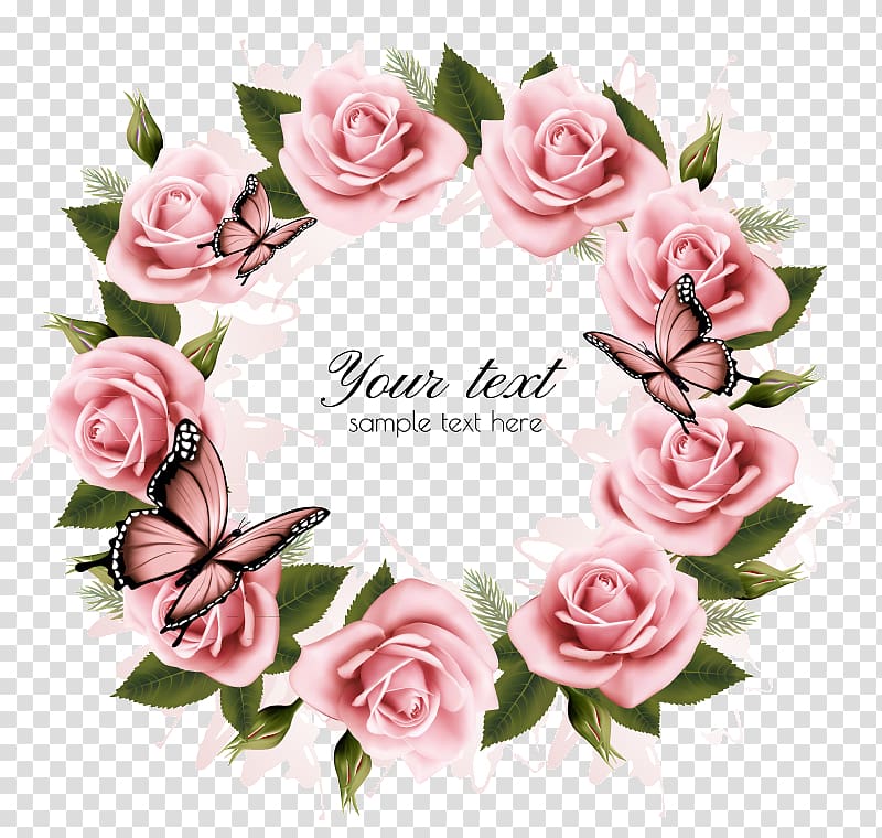 pink and green floral wreath with your text text overlay, Watercolor flowers and garlands material transparent background PNG clipart