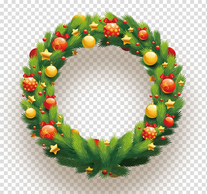 Candy cane Christmas Wreath , Ball decorated with hanging garlands transparent background PNG clipart