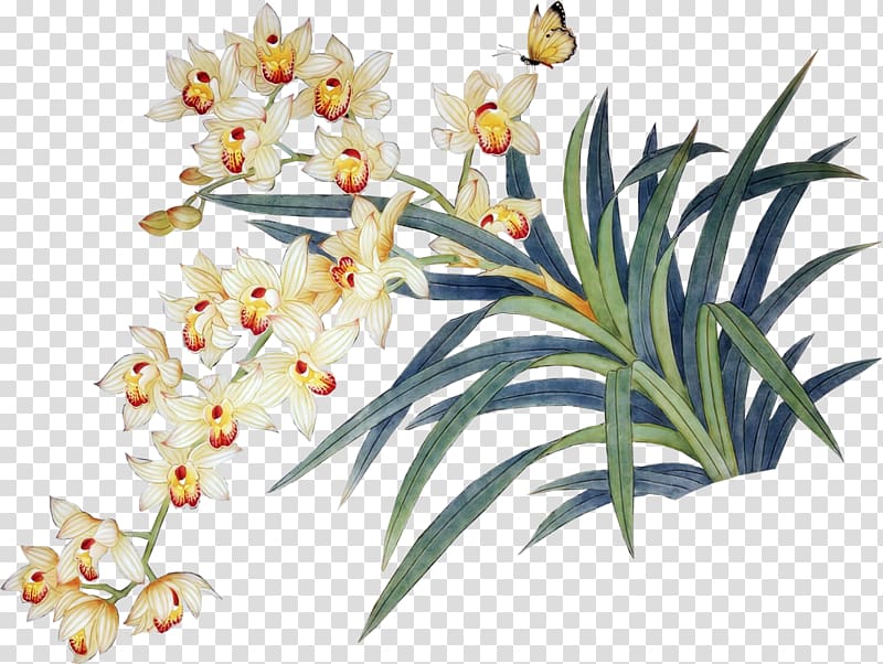 Orchids Yellow, Chinese style transparent background PNG clipart