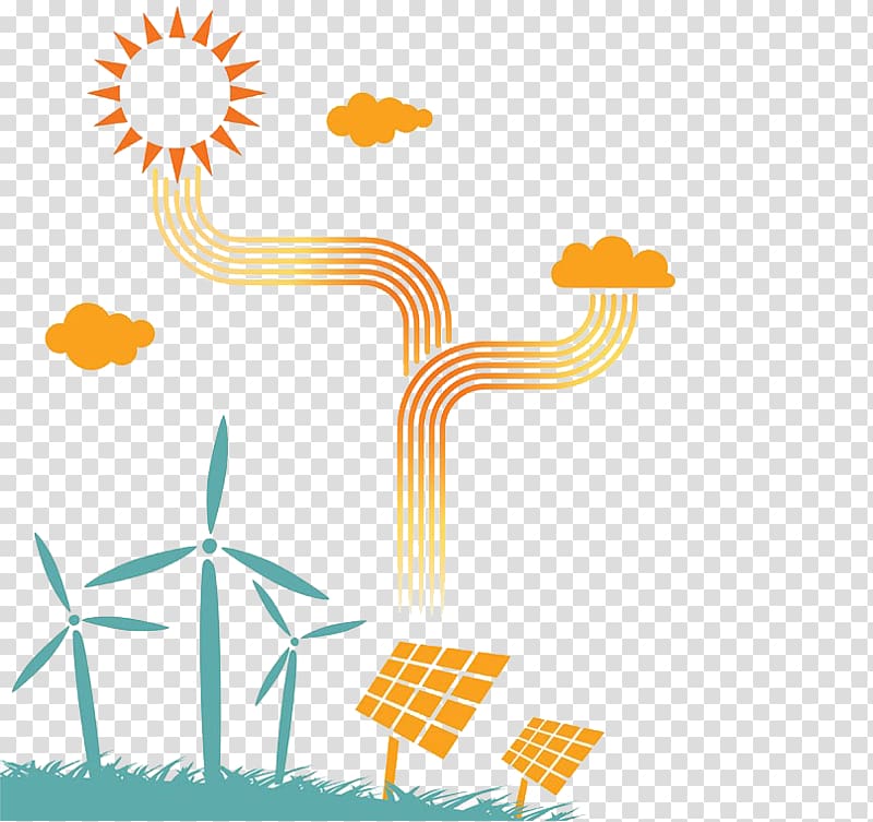 sun and clouds illustration, Environmental protection Pollution Low-carbon economy Illustration, Hand painted wind energy solar energy transparent background PNG clipart