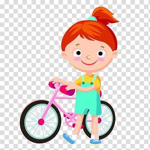 Kindergarten Child, Hand-painted cartoon creative bicycle girl transparent background PNG clipart