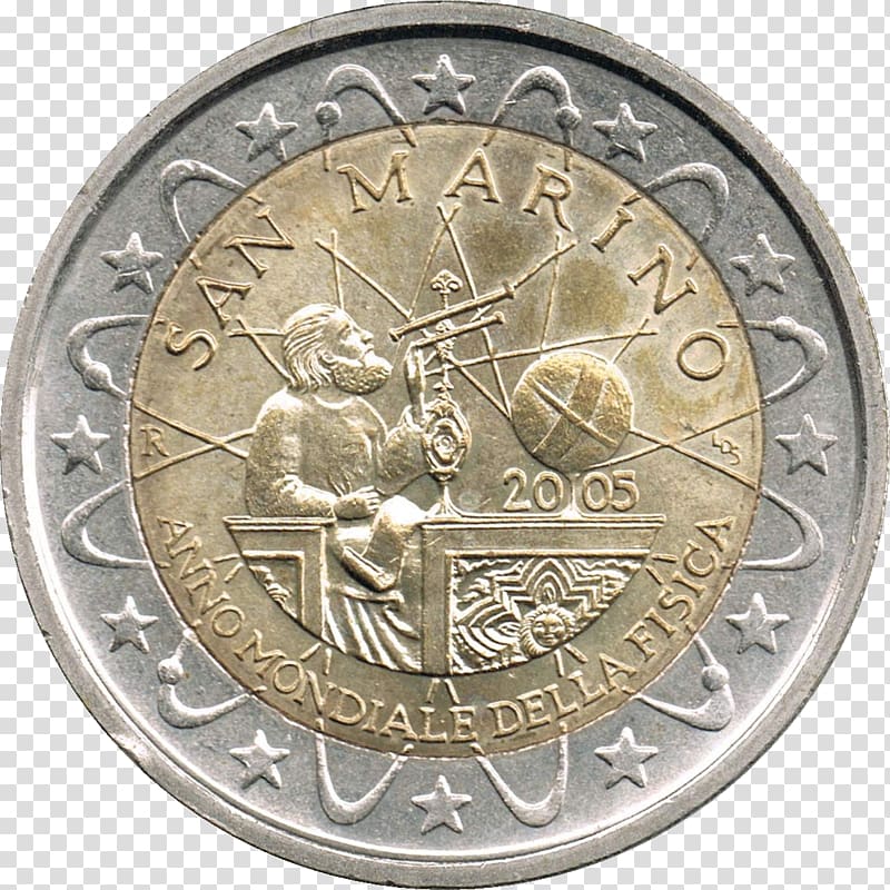 2 euro coin San Marino 2 euro commemorative coins 2 euro commemorativi emessi nel 2005, Commemorative Coin transparent background PNG clipart