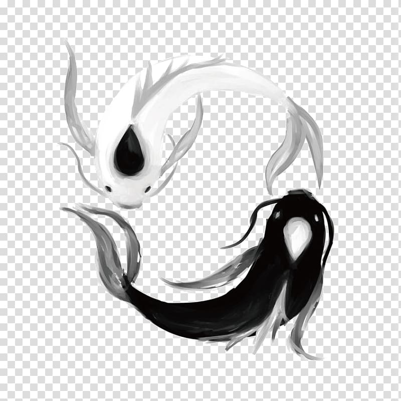 two white and black koi fish illustration, Koi Yin and yang Tattoo Black and white Idea, fish transparent background PNG clipart