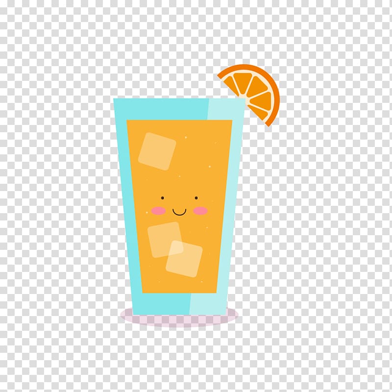 Orange juice Cartoon Drink, Yellow orange juice in the blue cup transparent background PNG clipart