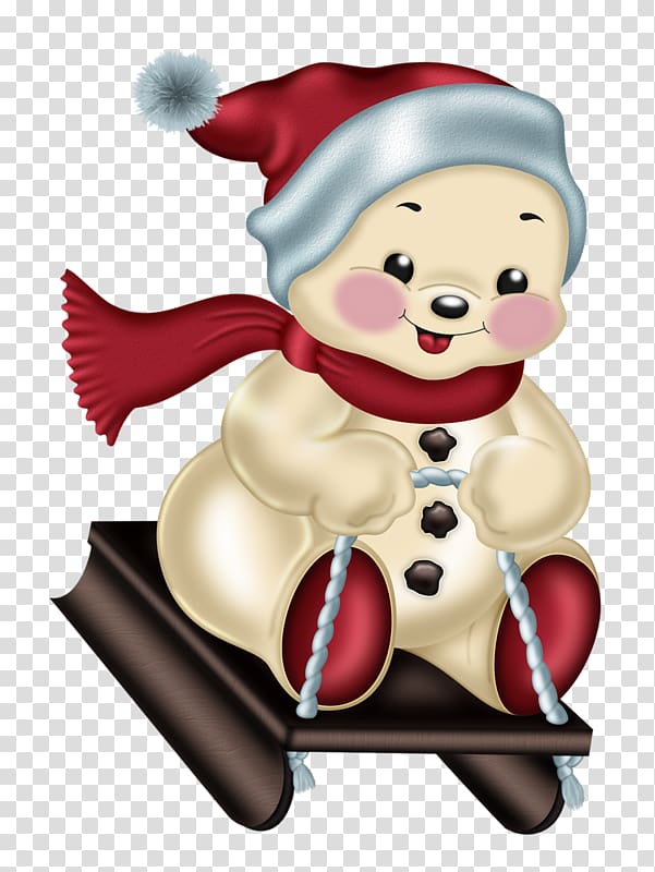 Santa Claus Snowman Sled , Teddy Bear transparent background PNG clipart