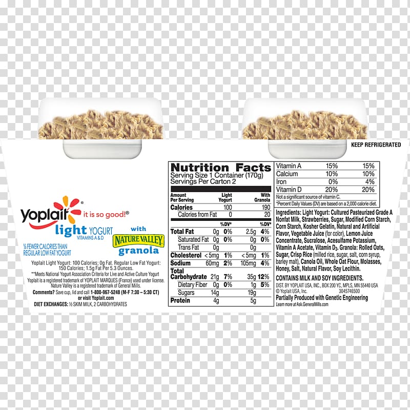 Food Yoplait Yoghurt Nutrition facts label Granola, strawberry transparent background PNG clipart