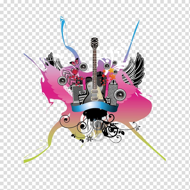 Music festival Guitar Illustration, Creative Creative Guitar transparent background PNG clipart