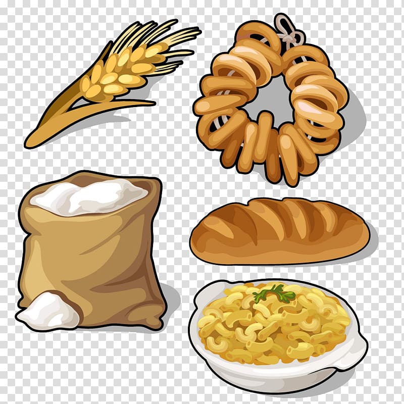 Bunsik Noodle Cartoon Illustration, Wheat bread transparent background PNG clipart