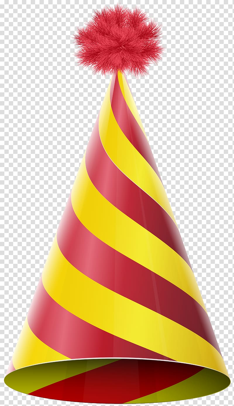yellow and red striped party hat, Party hat Birthday , Party Hat Red Yellow transparent background PNG clipart