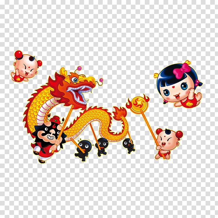 Dragon dance Lion dance Chinese New Year Chinese dragon Cartoon, February child Cellon transparent background PNG clipart
